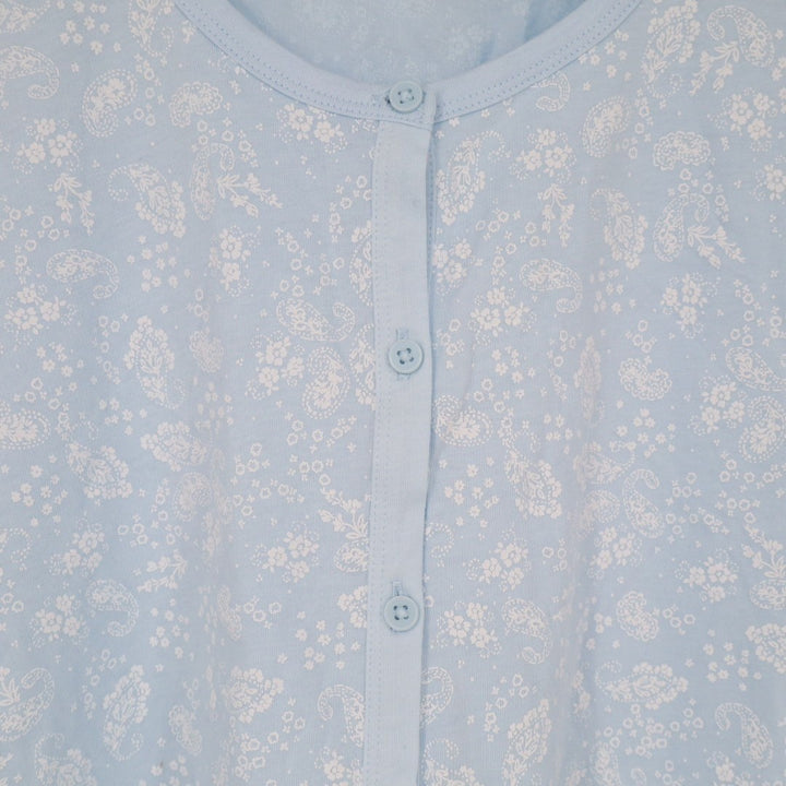 Charter Club Cropped Pajama Top Womens Medium Blue Floral Cotton Button Front