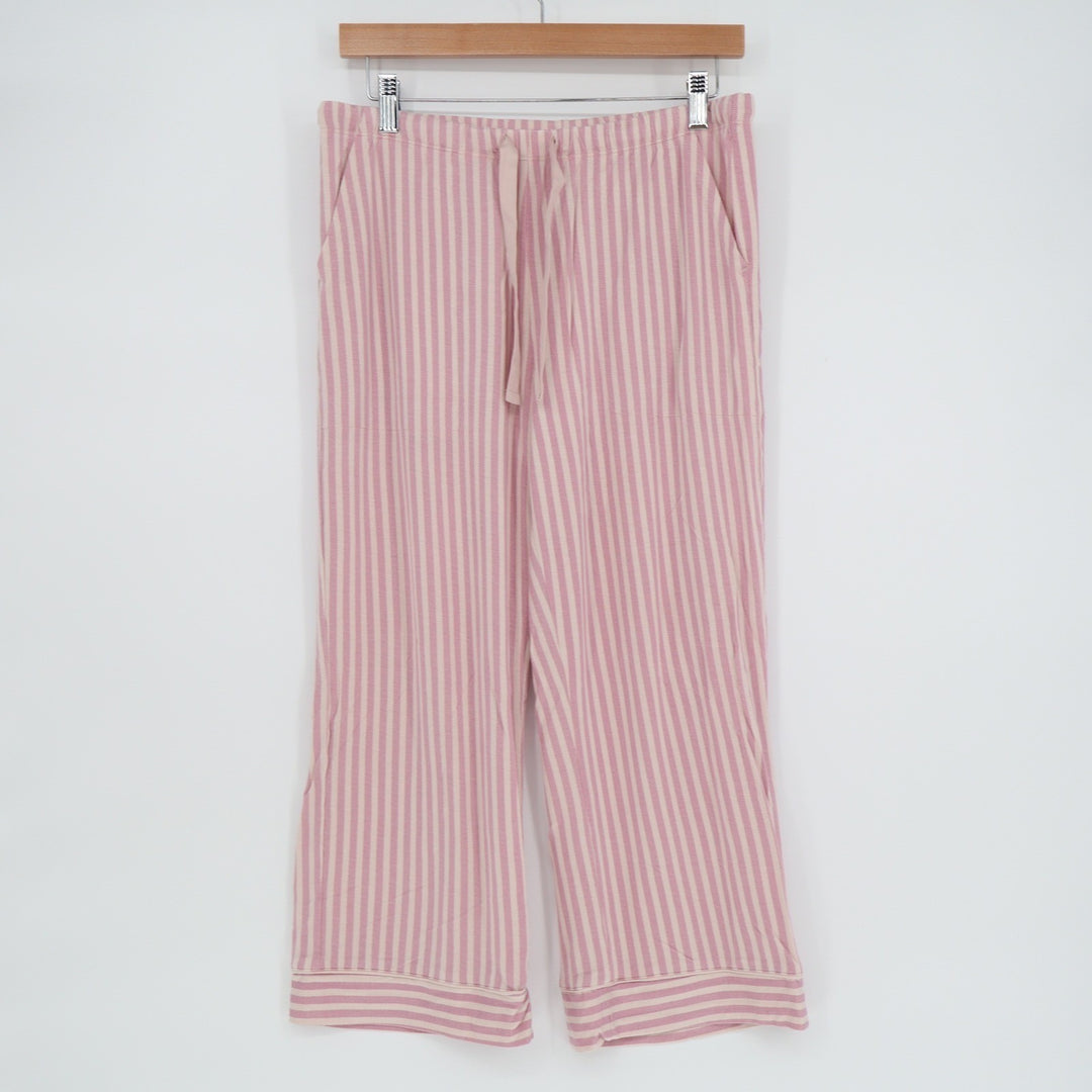Stars Above Pink Striped Pajama Set Short Sleeve Top Cropped Pants Medium
