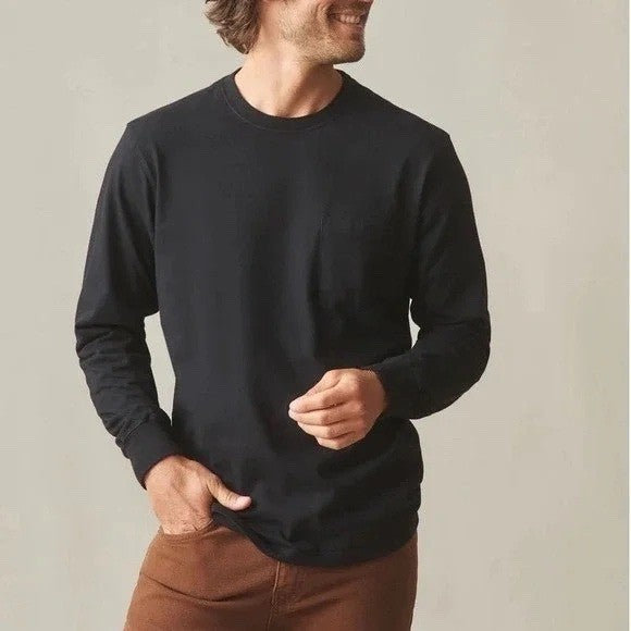 American Giant Long Sleeve Pocket Tee Mens Small Black Cotton Crew Neck Casual