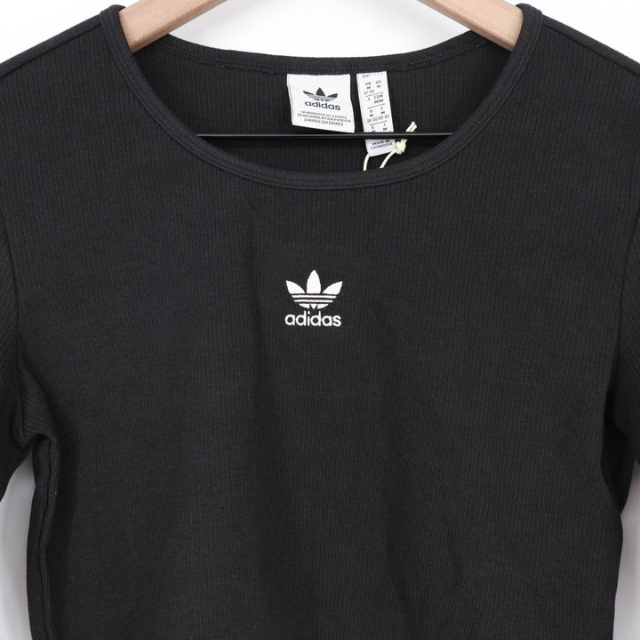 Adidas Originals Womens ESS Crop LS Ribbed Trefoil Top Black Size M