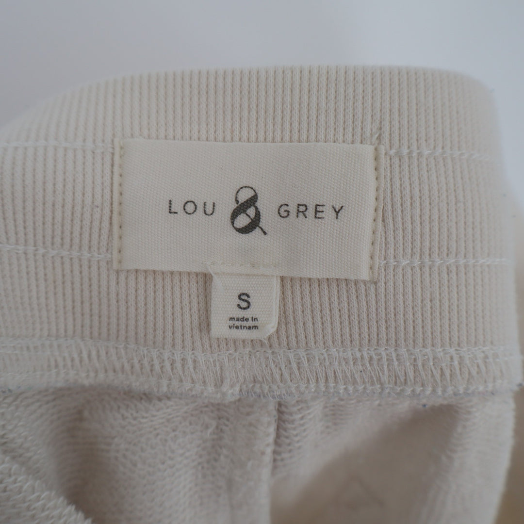 Lou & Grey Jogger Pants Womens Small Cream Side Stripe Cotton French Terry Lined