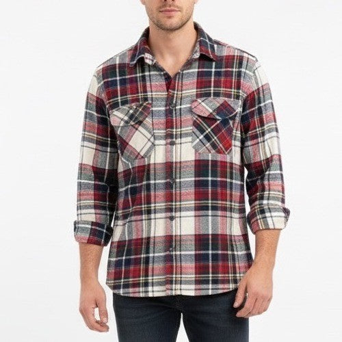 Eddie Bauer Flannel Shirt Mens Large Multi Plaid Cotton Spread Collar Button Up