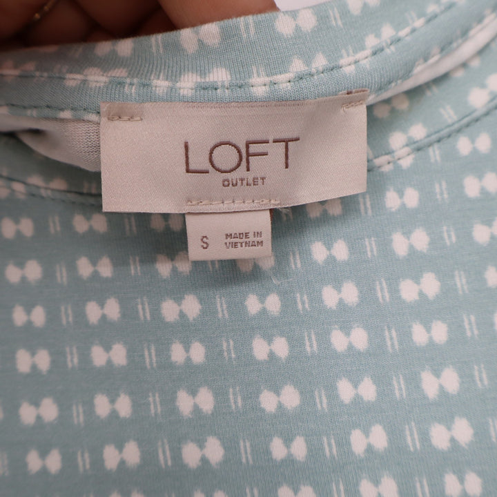 LOFT Outlet Womens Small Teal White Geometric Knit Sleeveless Swing Dress