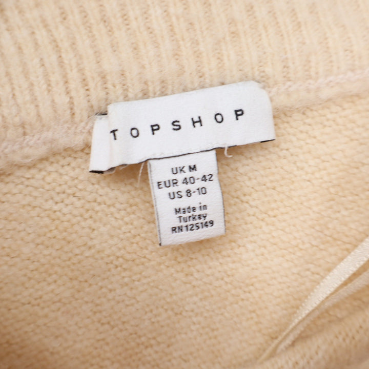 Topshop Womens V-Neck Pullover Sweater Cream Yellow Size 8-10 M Relaxed Knit