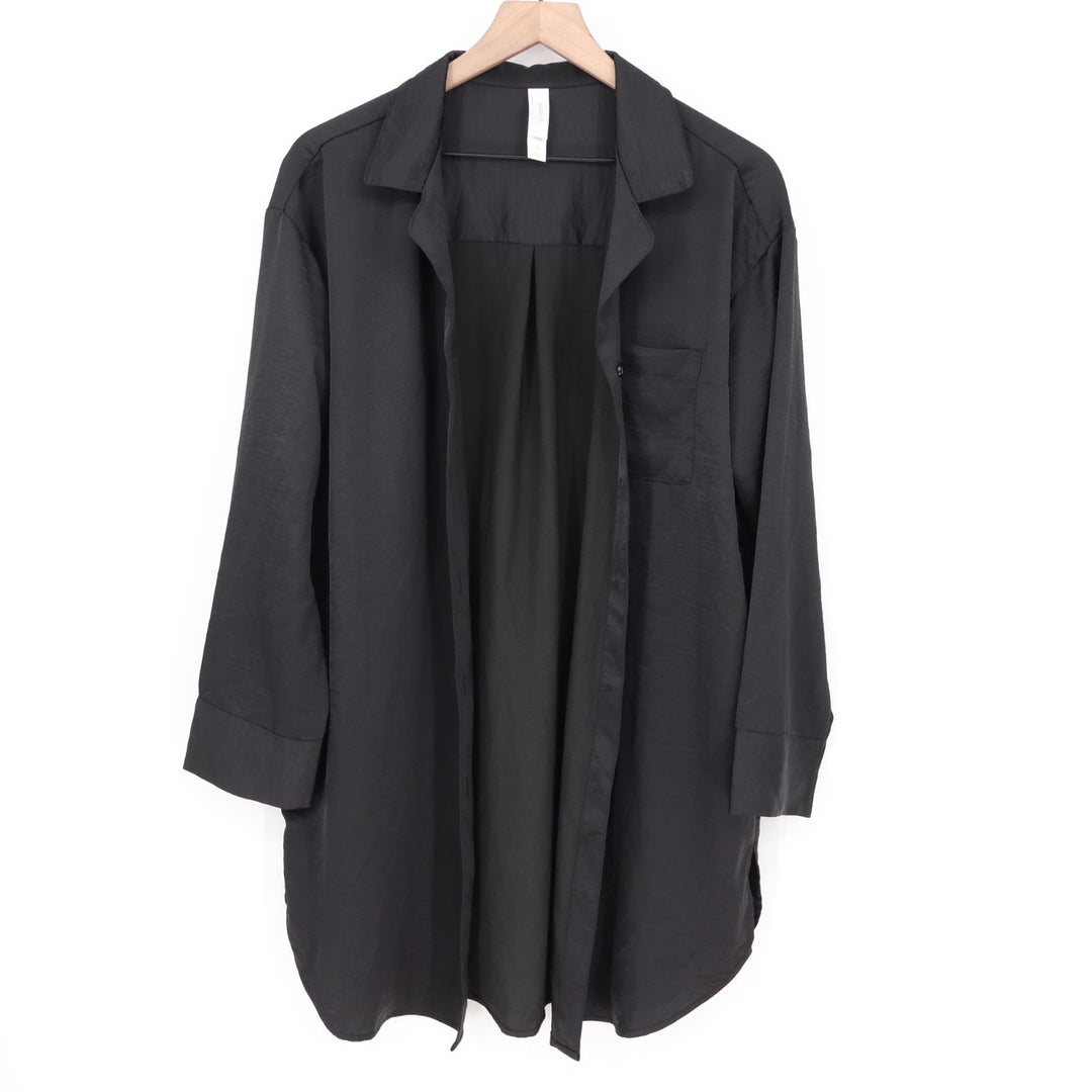 Auden Pajama Shirt Women's Medium Black Spread Collar Long Sleeve Sleepwear