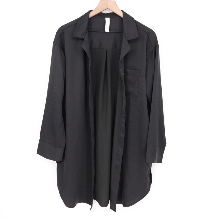 Auden Pajama Shirt Women's Medium Black Spread Collar Long Sleeve Sleepwear