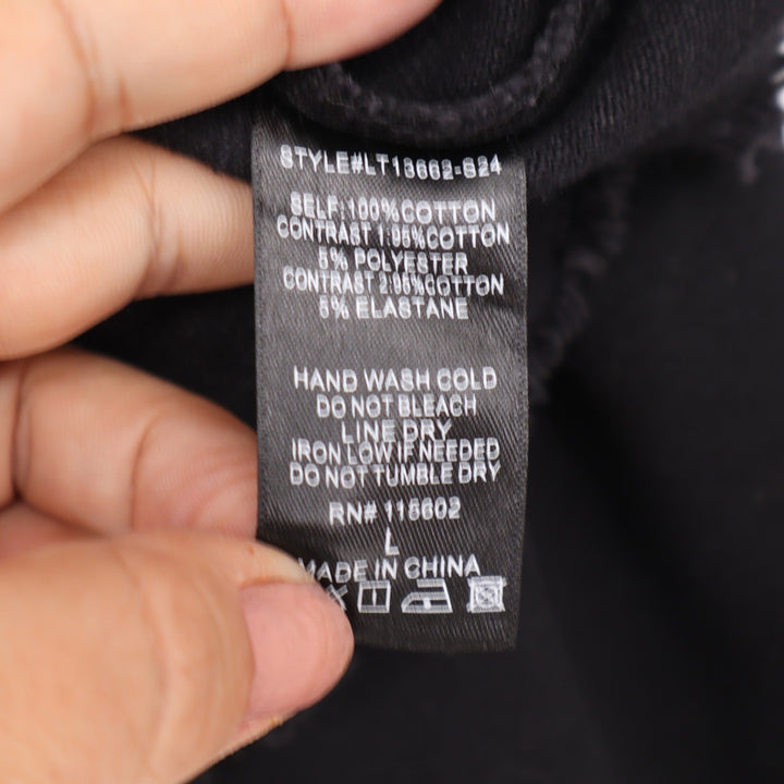 Lush Black Mixed Media Denim Trucker Jacket Raw Hem Contrast Stitch L