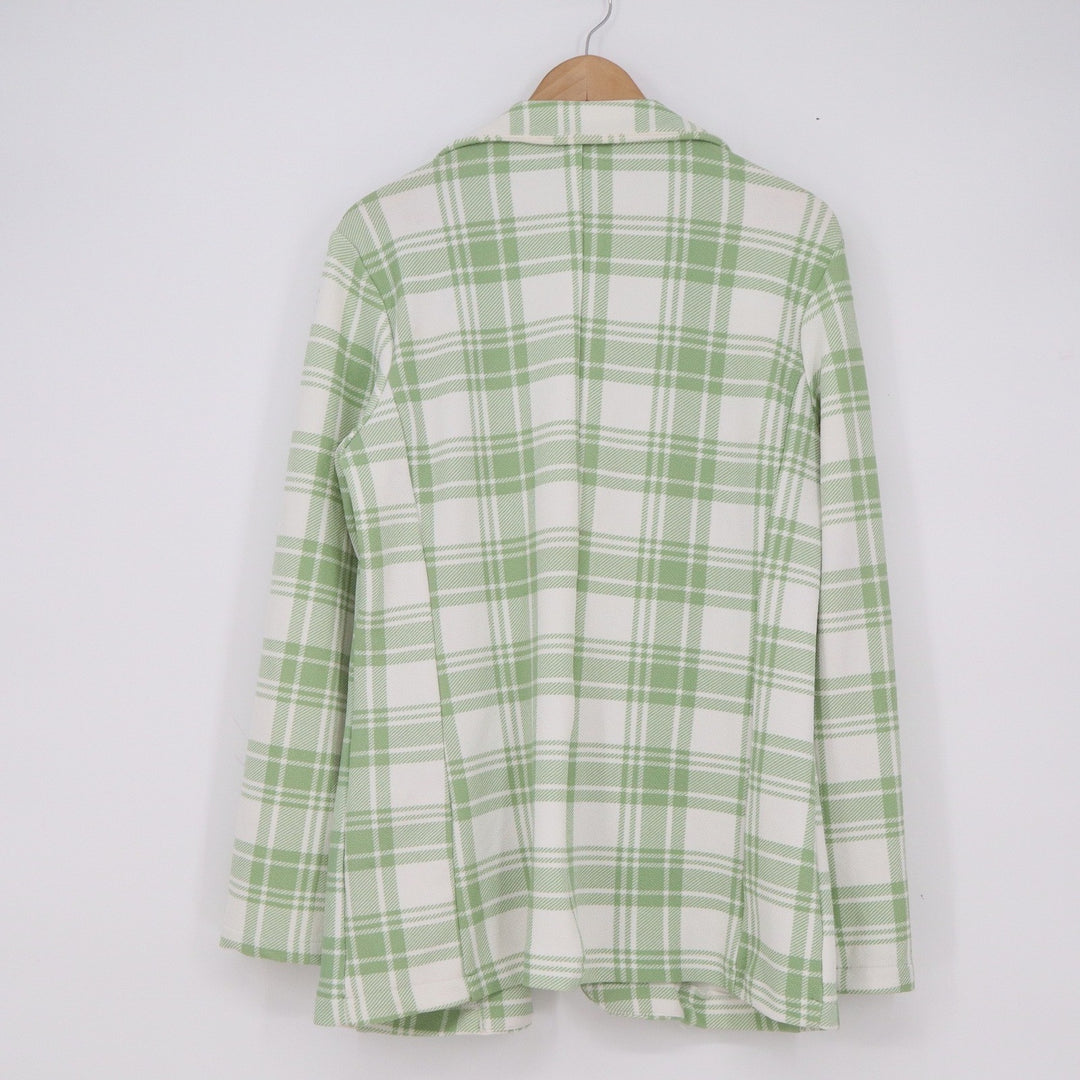 Coco and Shay Womens XL Green White Plaid Open Front Longline Blazer Jacket