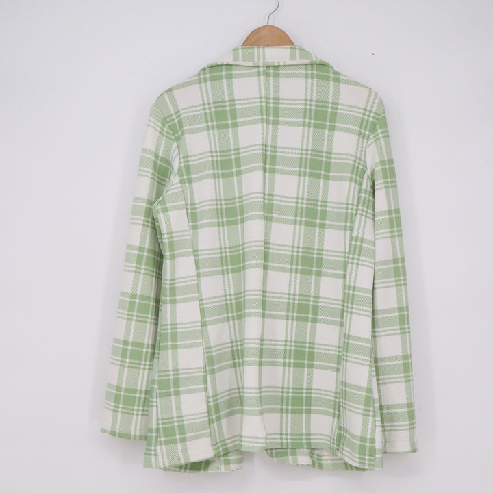 Coco and Shay Womens XL Green White Plaid Open Front Longline Blazer Jacket