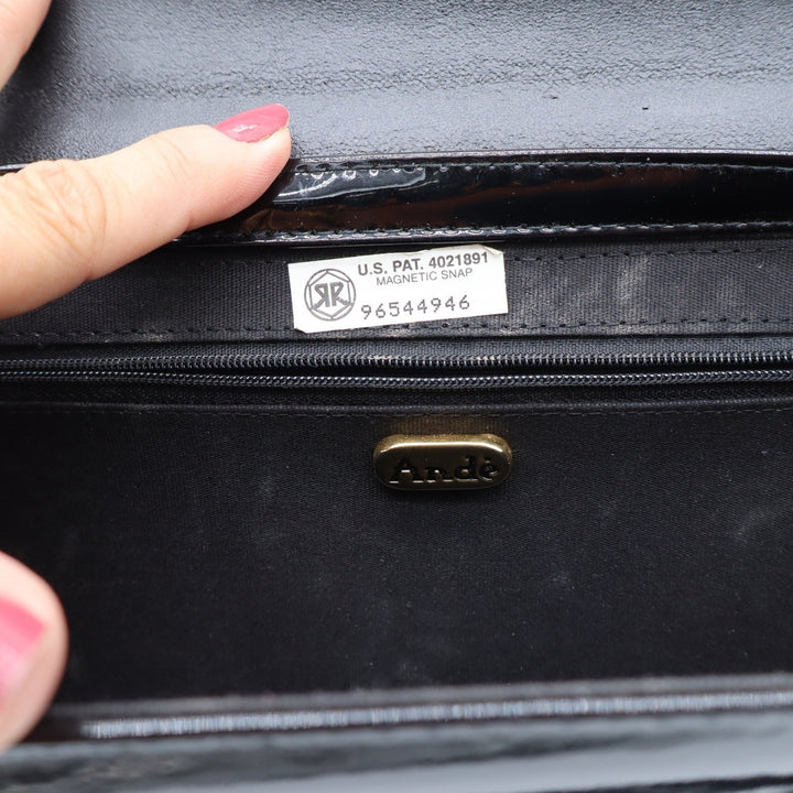 Ande Shoulder Bag Womens OS Vintage Patent Croc Embossed Black Envelope
