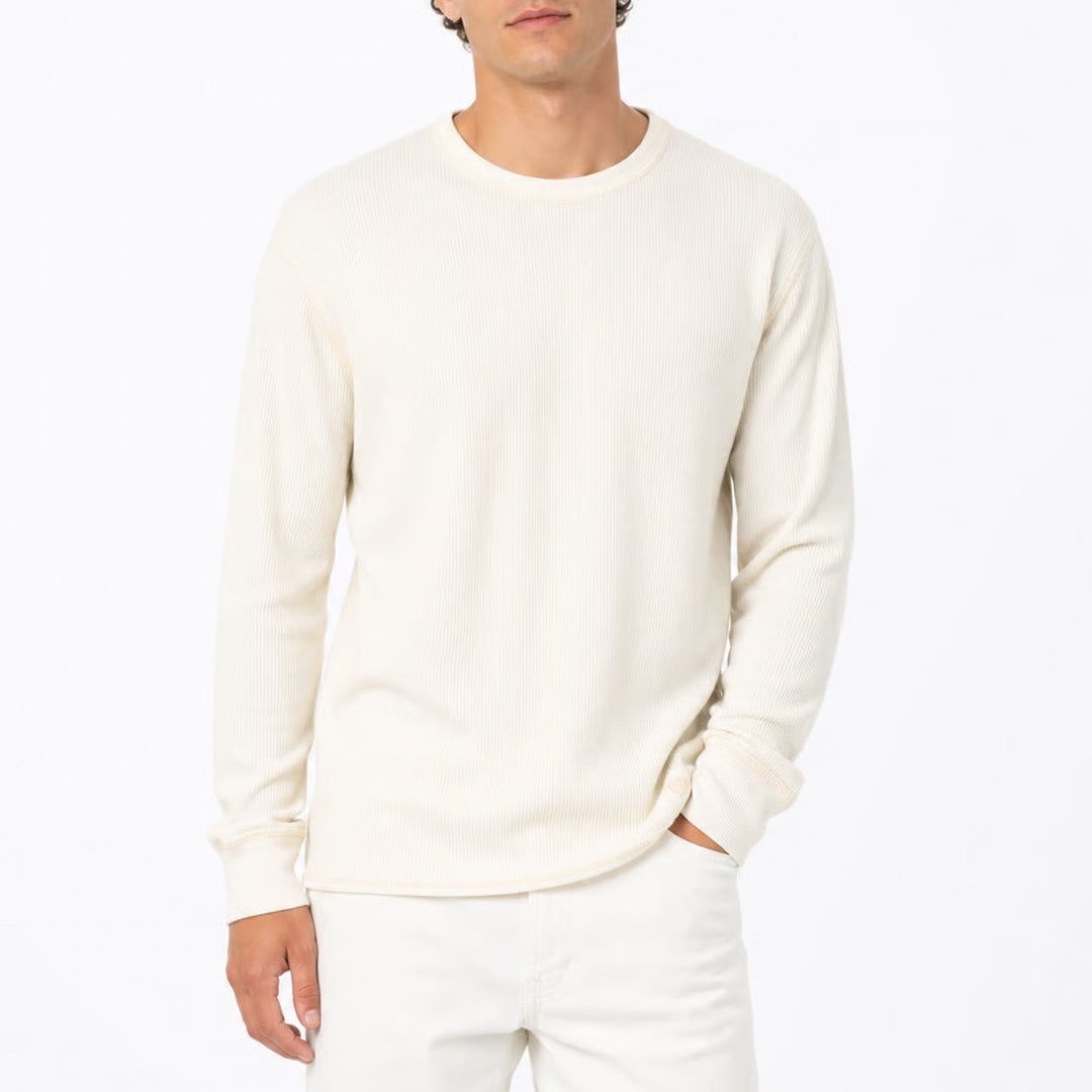 Zine Mens Waffle Knit Thermal Long Sleeve Shirt Cream Off-White Size L