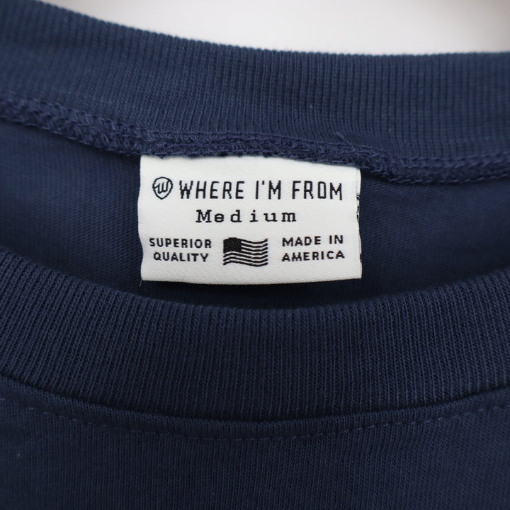 Where I'm From Boston USA Easy Tee Navy Blue Cotton Graphic T-Shirt Mens Medium