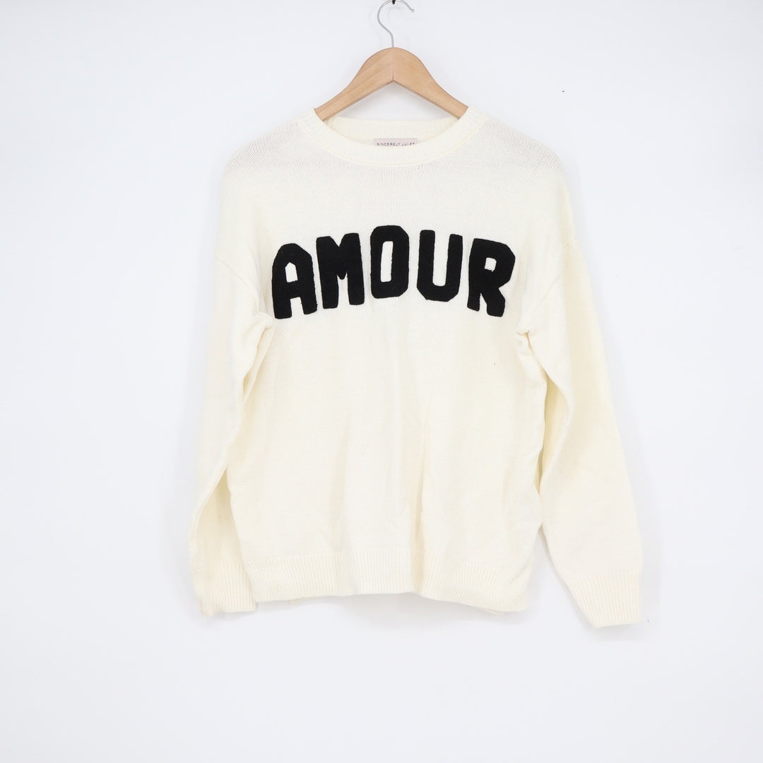 Sincerely Jules Amour Graphic Knit Sweater Ivory Black ST23093 Womens Small