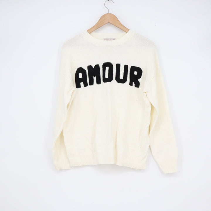 Sincerely Jules Amour Graphic Knit Sweater Ivory Black ST23093 Womens Small