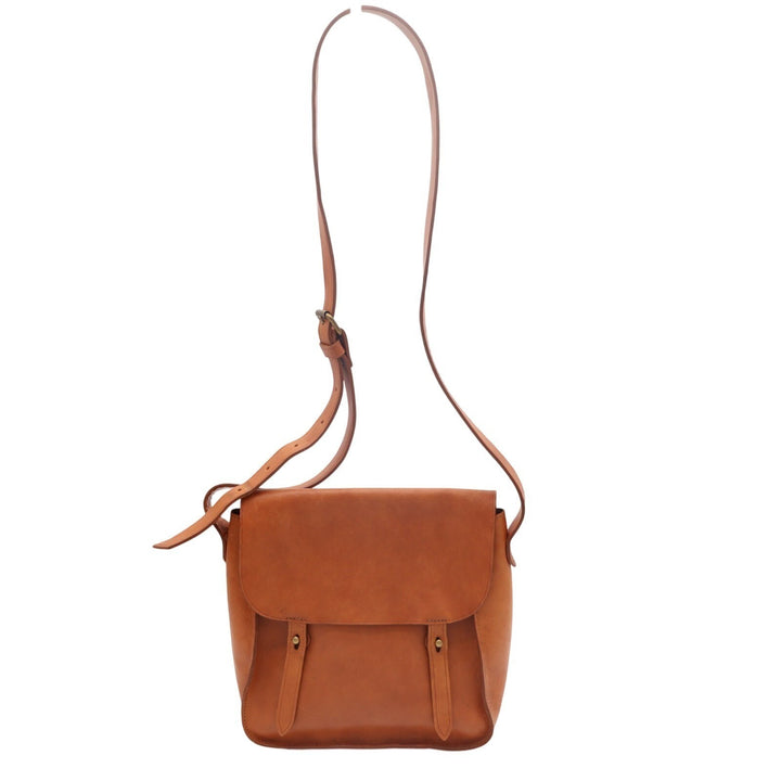 Womens Handbag Brown Leather Studded Inner Pocket Adjustable Strap Crossbody Bag