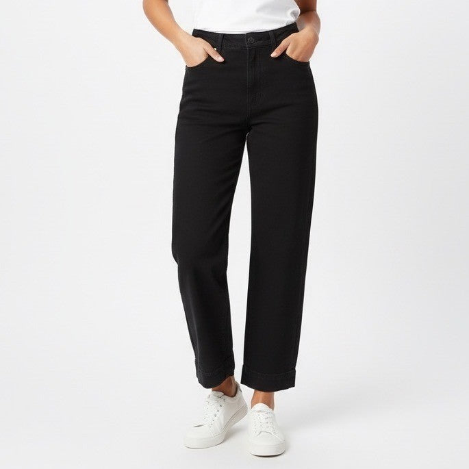 Everlane Crop Pants Womens 2 Black Cotton Stretch Slash Pockets Straight Leg