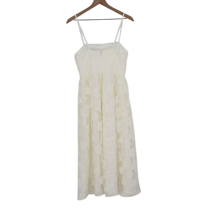 Lulus Delightful Charisma Midi Dress Womens Medium White Embroidered Sequin Mesh