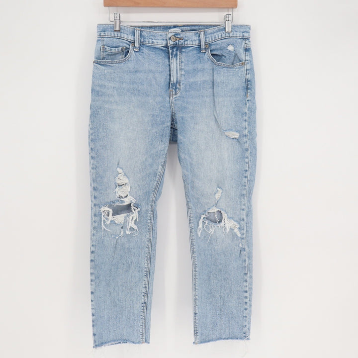 Old Navy Boyfriend Mid-Rise Distressed Light Wash Jeans Womens Size 8 Raw Hem