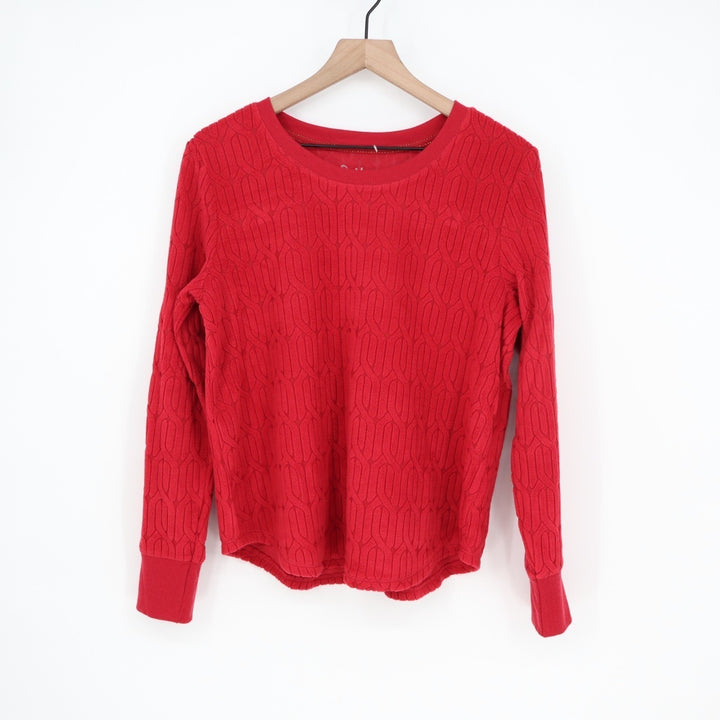 Roudelain 2-PC Pajama Set Womens Medium Red Cable Knit Stretch Ribbed Straight