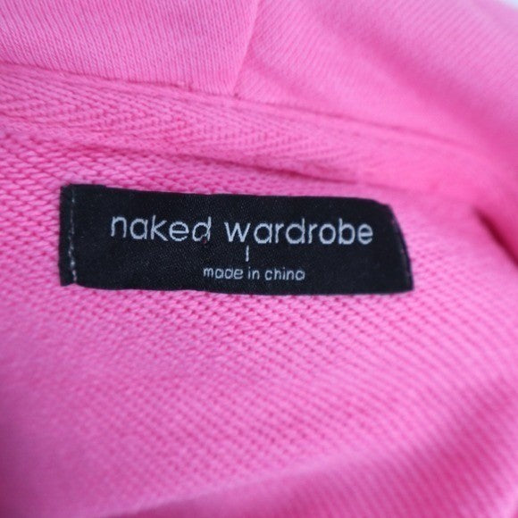 Naked Wardrobe Pink Cropped Hoodie Large Relaxed Fit Elastic Hem