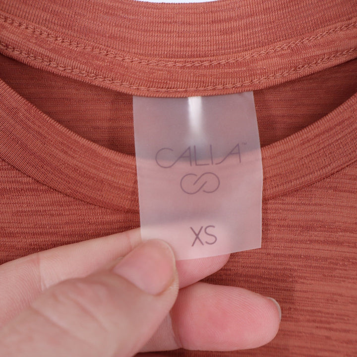 Calia Tissue Texture Long Sleeve Crew Dark Orange Ruched Top XS