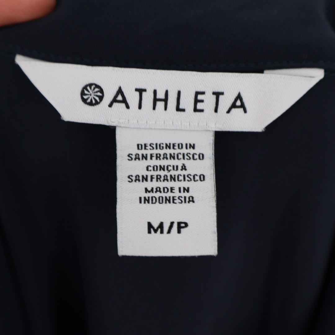 Athleta Brooklyn Romper Navy Blue Button Front Short Sleeve Petite Medium MP