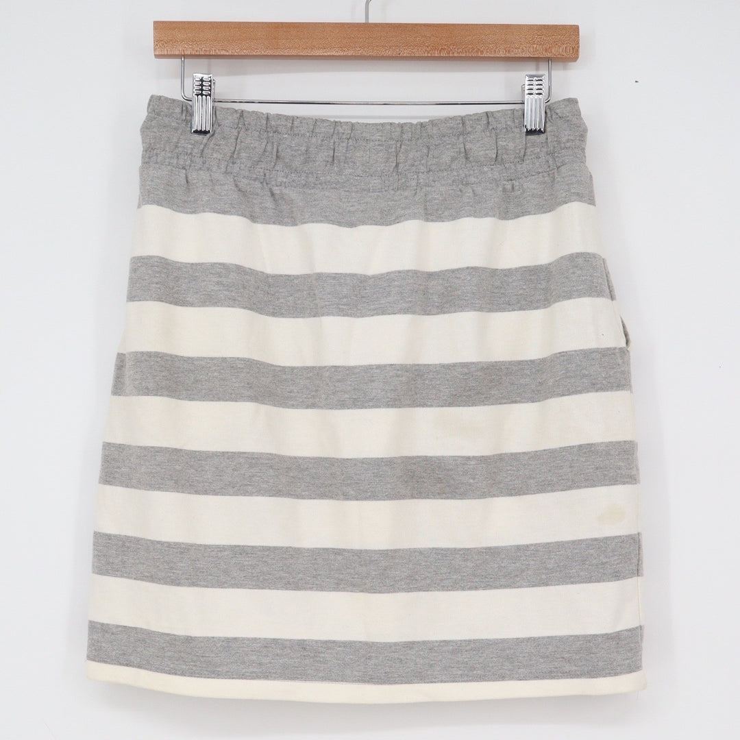 Reserved Womens Striped Mini Skirt Grey White Cotton Blend Drawstring Size M