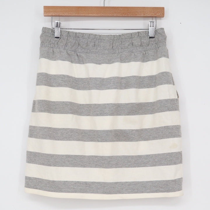 Reserved Womens Striped Mini Skirt Grey White Cotton Blend Drawstring Size M