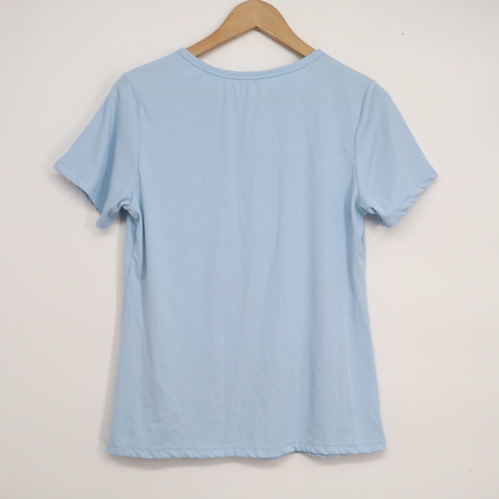 Ekouaer Womens Light Blue Ribbed Henley Short Sleeve Top Size M
