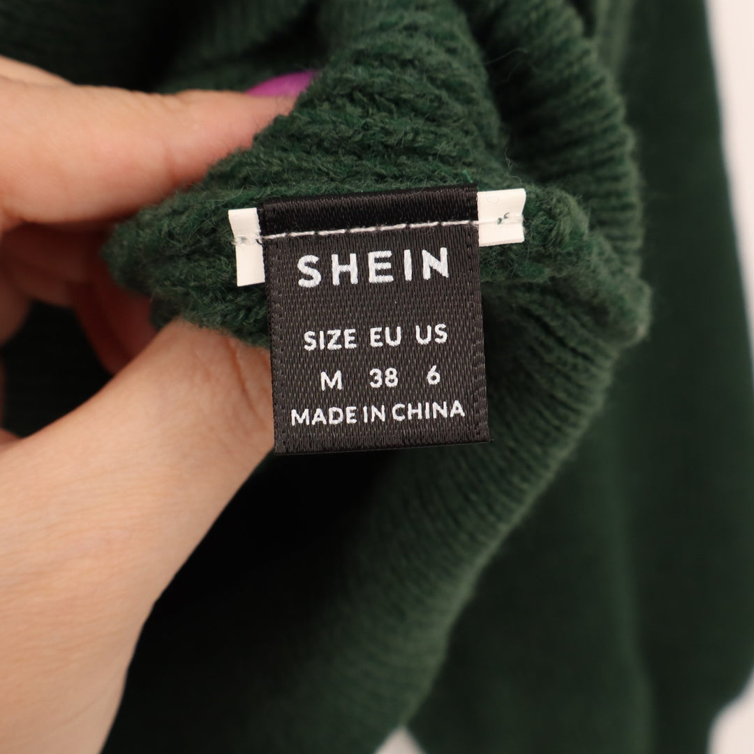 Shein Frenchy Sweater Women Medium Green Ribbed Knit Long Sleeve V-Neck Pullover