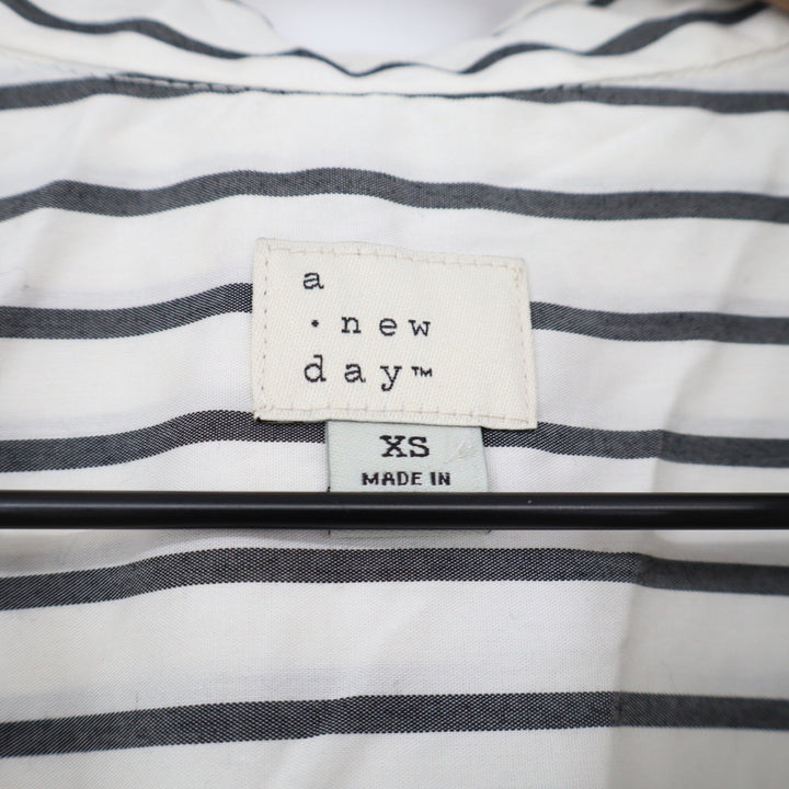 A New Day Womens XS Striped Button Down Shirt Black White Long Sleeve Workwear