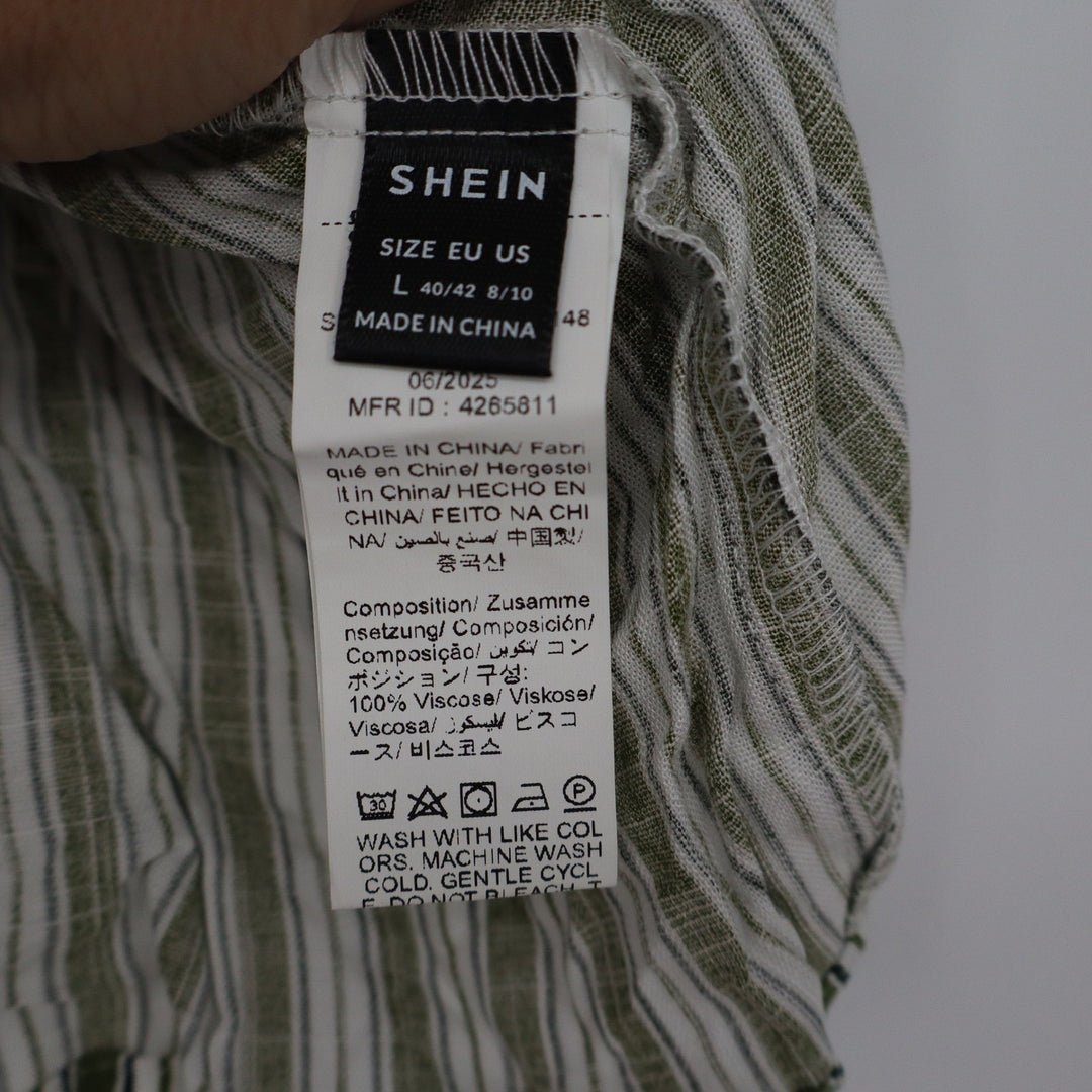 Shein Green White Striped Ruffle Camisole Crop Top Side Tie Size L