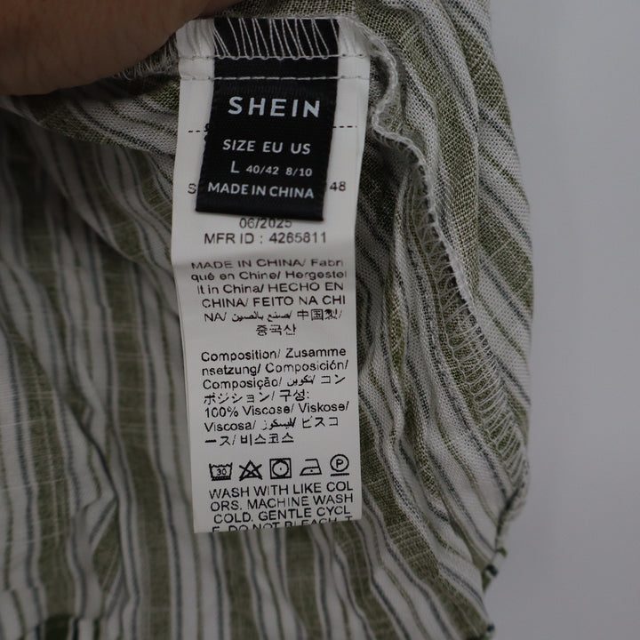Shein Green White Striped Ruffle Camisole Crop Top Side Tie Size L
