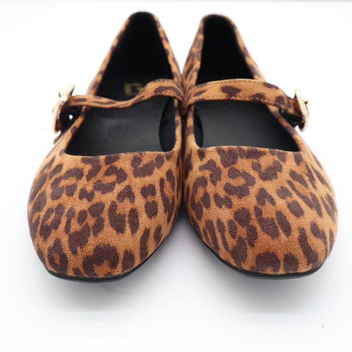 Report Womens Leopard Print Mary Jane Flats Brown Gold Buckle Shoes Size 8.5
