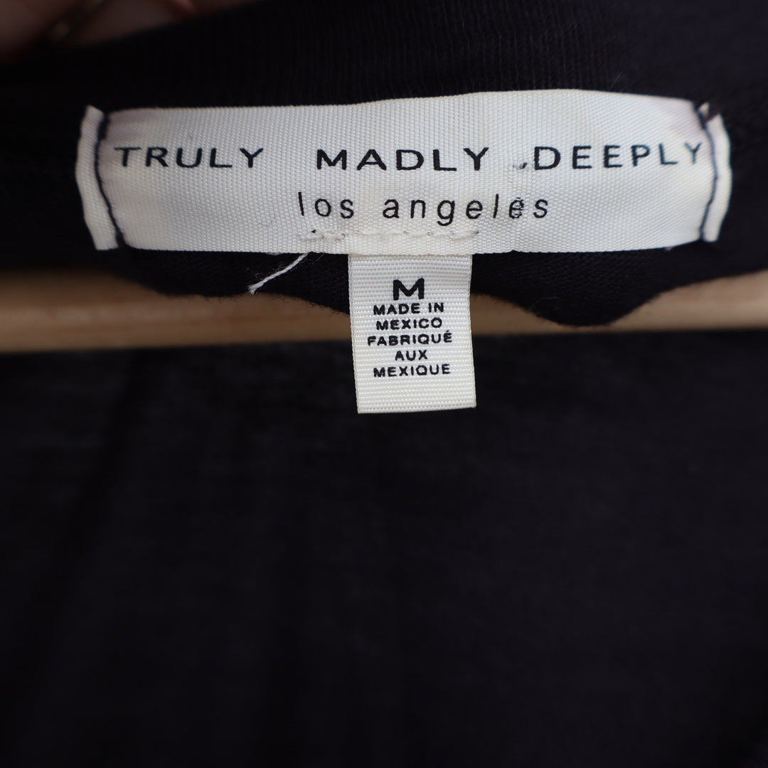 Truly Madly Deeply Black Ruffle Cold Shoulder Top Medium Scoop Neck Cotton Modal