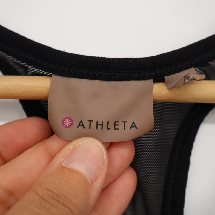 Athleta Womens Black Racerback Mesh Back Performance Workout Tank Top Size L