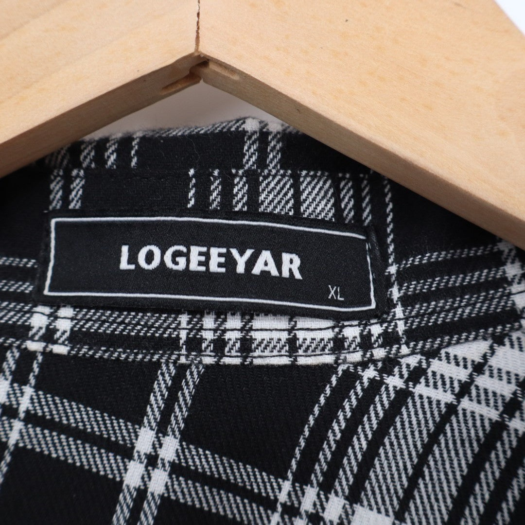 Logeeyar Flannel Shirt Men XL White Black Plaid Frayed Trim Sleeveless Button Up