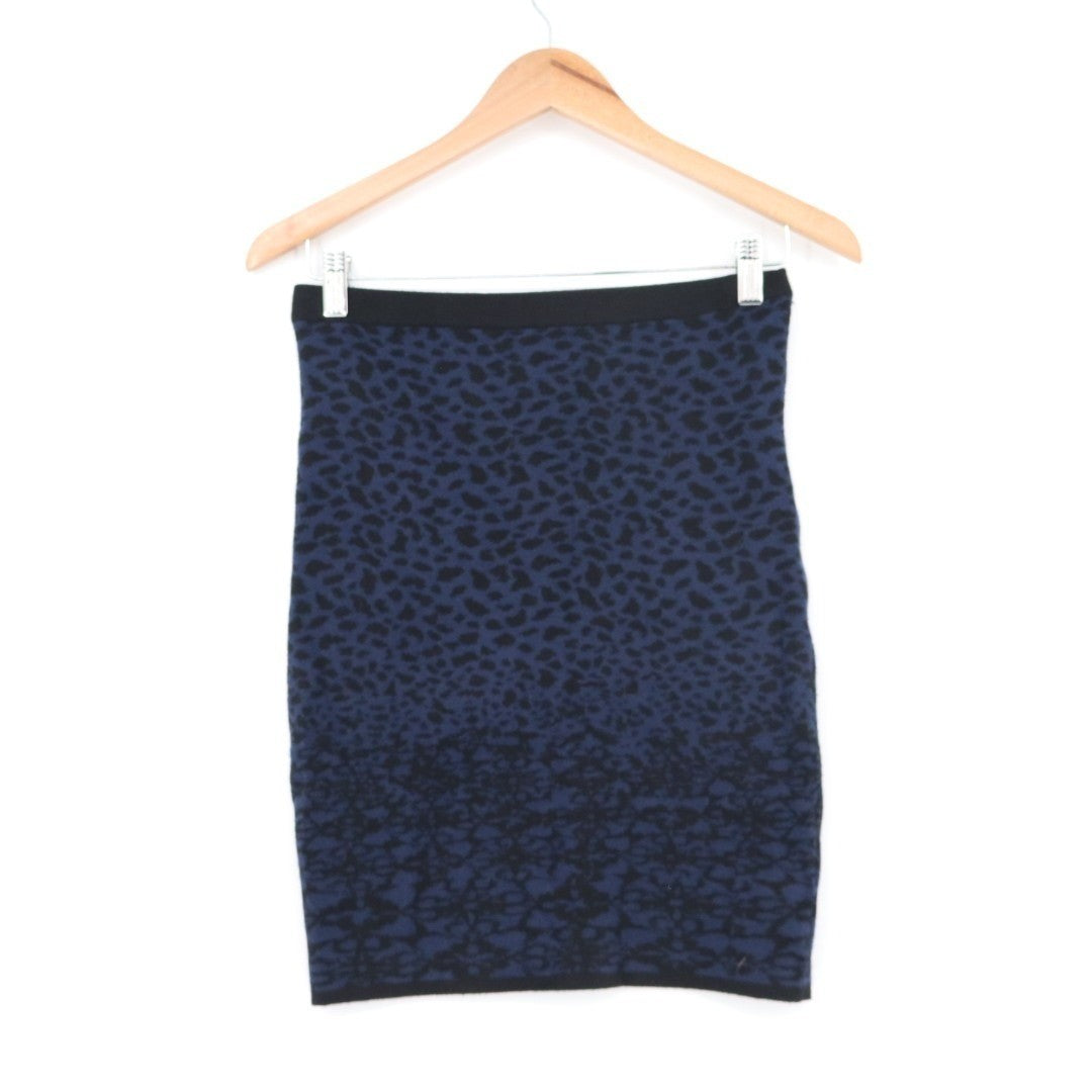 Velvet By Graham & Spencer Pencil Skirt Womens Small Black Blue Leopard Print