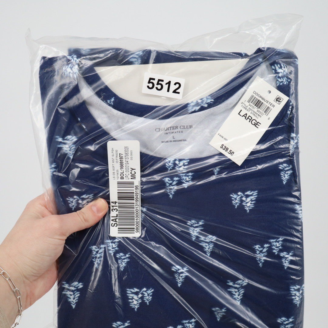 Charter Club Intimates Womens Sleep Shirt Forest Navy Blue Floral Large NEW