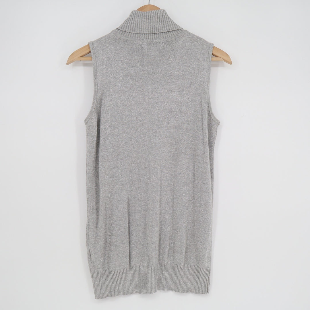 JOSEPH A Sweater Womens Medium Heather Gray Stretch Ribbed Turtleneck Sleeveless