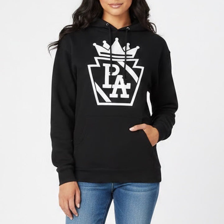 Hoodie Womens Medium Black Cotton PA Crown Graphic Fleece Lined Kangaroo Pocket