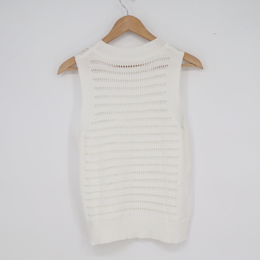 Cupshe Womens White Pointelle Knit Sleeveless Sweater Top Crew Neck Size S