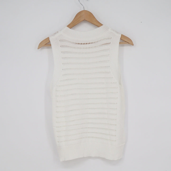 Cupshe Womens White Pointelle Knit Sleeveless Sweater Top Crew Neck Size S