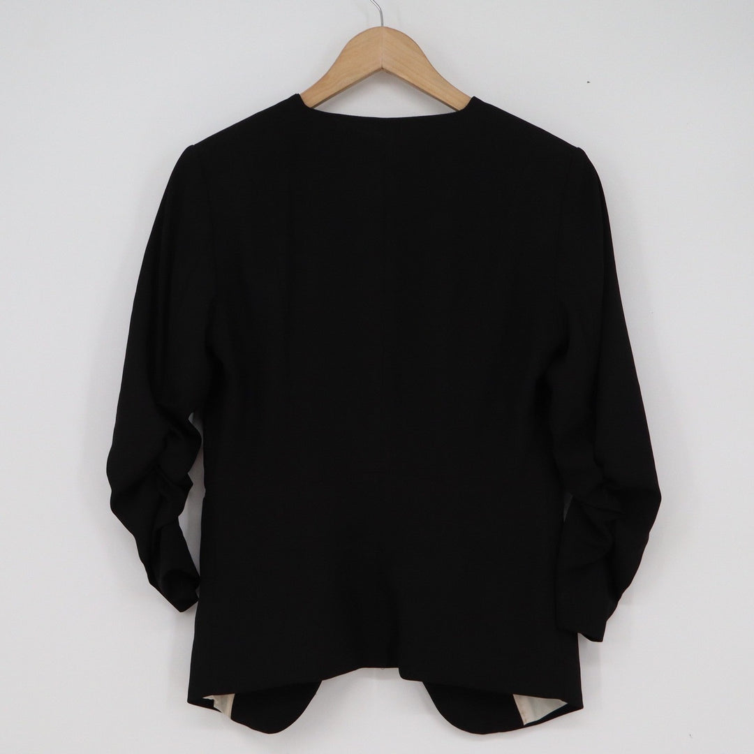 HM Womens Black Ruched 3/4 Sleeve Open Front Blazer Jacket Size 8