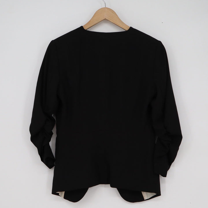 HM Womens Black Ruched 3/4 Sleeve Open Front Blazer Jacket Size 8