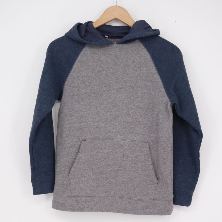 Tek Gear Boys M 10/12 Raglan Hoodie Gray Navy Blue Colorblock Pullover Fleece