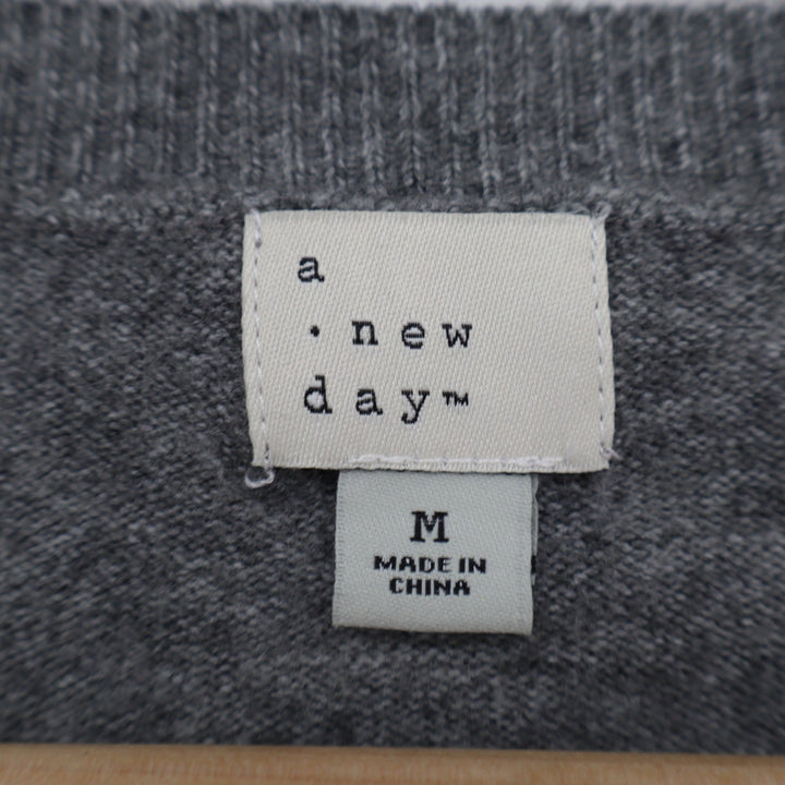 A New Day Gray Button Front Crewneck Cardigan Sweater Womens Medium