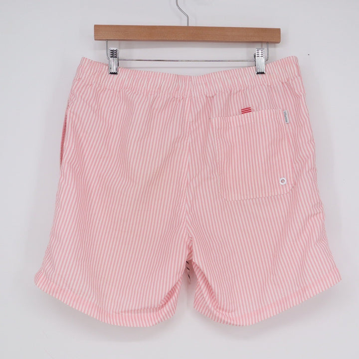 Maamgic Mens Pink White Striped Swim Trunks Beach Club Mesh Lined Shorts Large