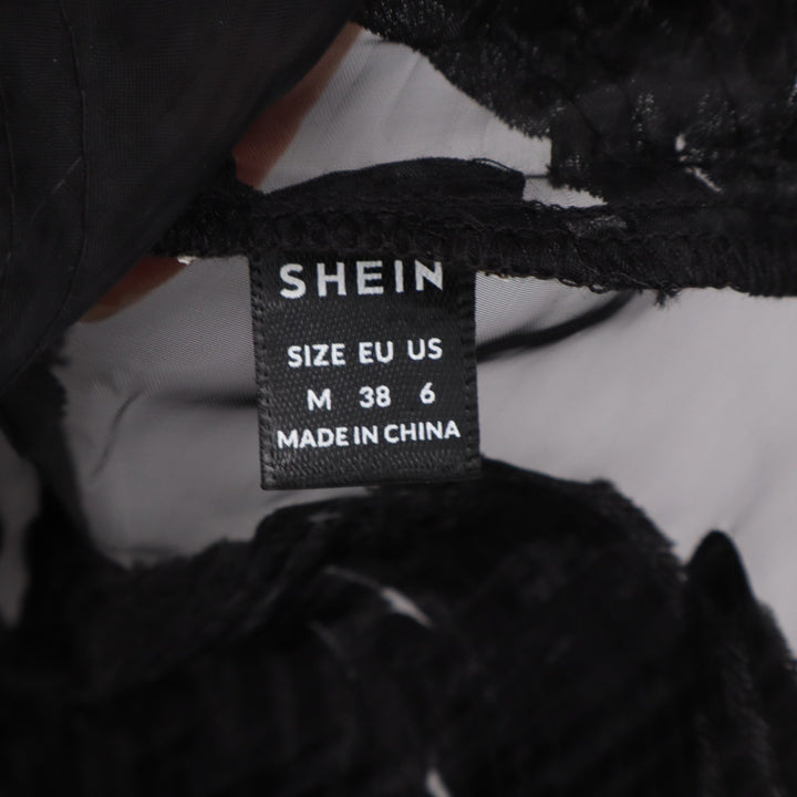 Shein Blouse Top Womens Medium Black Mesh Ruffle Detail Widw Strap Crew Neck