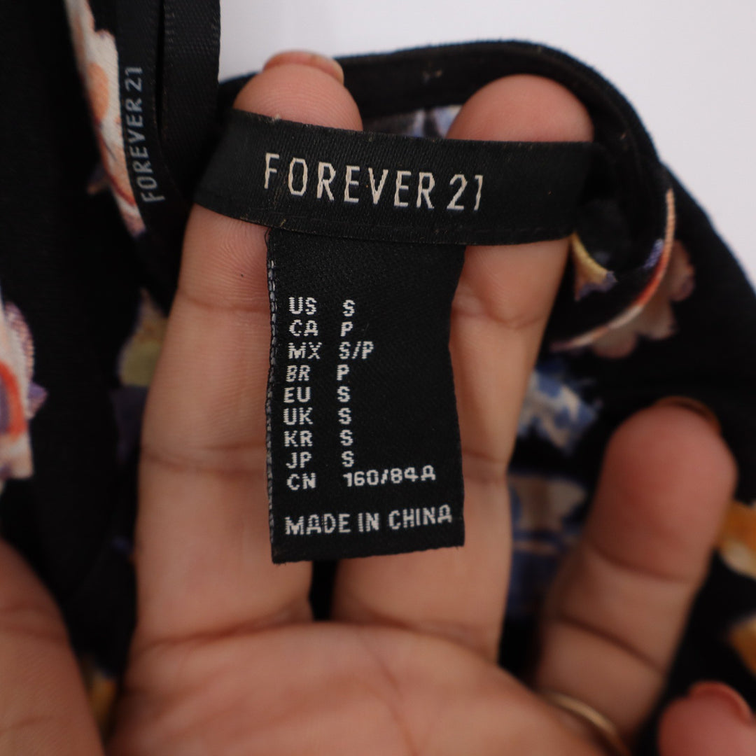 Forever 21 Dress Womens Small Floral Halter Open Back Black Mini Excellent